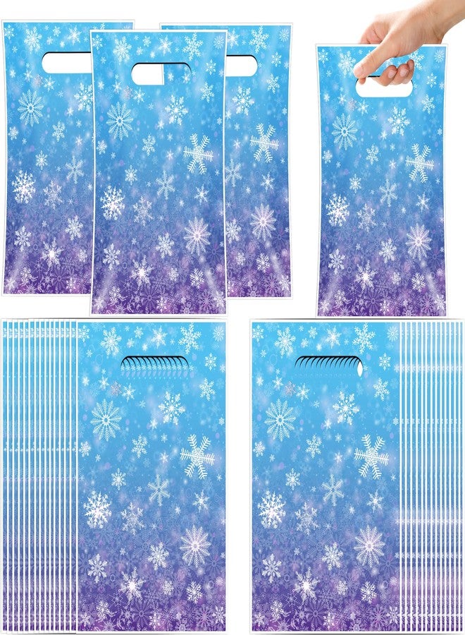 FUULOXE 60 Pcs Snowflake Party Gift Bags with Handle Blue and Purple Wonderland Iced Plastic Goodie Bags Treat Bags for Holiday Birthday Christmas Winter Party Supplies - Image 1